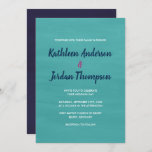 Painted Wedding Invite Turquoise, Navy Blue + Pink at Zazzle