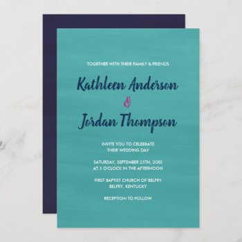 Painted Wedding Invite Turquoise  Navy Blue   Pink by AllisonLeAnnDesign at Zazzle