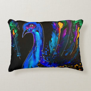 Painted Whimsical Peacock Accent Pillow