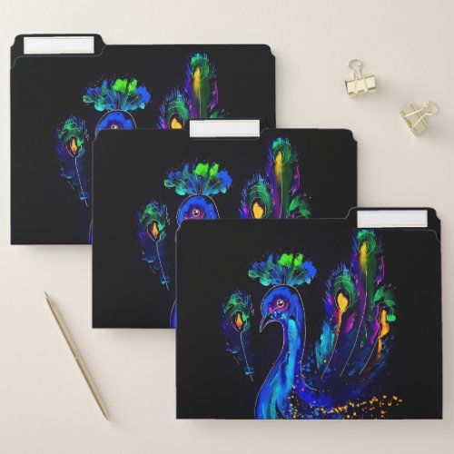 Painted Whimsical Peacock Black File Folder