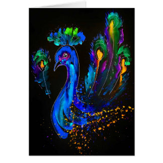 Painted Whimsical Peacock Blank Inside Cards