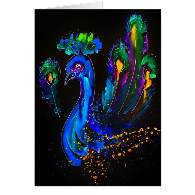 Painted Whimsical Peacock Blank Inside Cards (Front)
