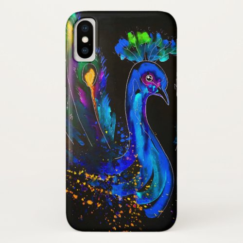 Painted Whimsical Peacock iPhone XS Case