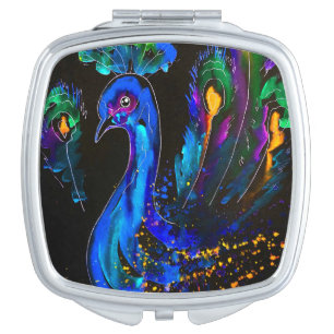 Painted Whimsical Peacock Compact Mirror