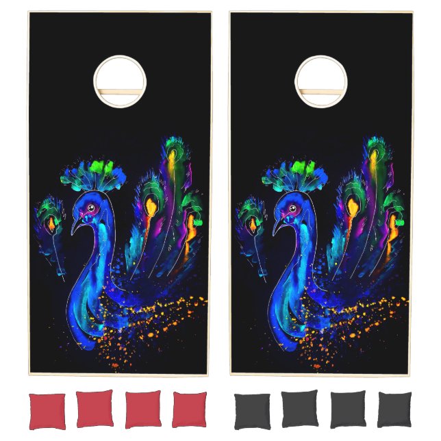 Painted Whimsical Peacock Cornhole Set (Set)