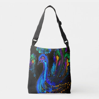 Painted Whimsical Peacock Crossbody Bag