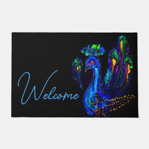 Painted Whimsical Peacock Doormat