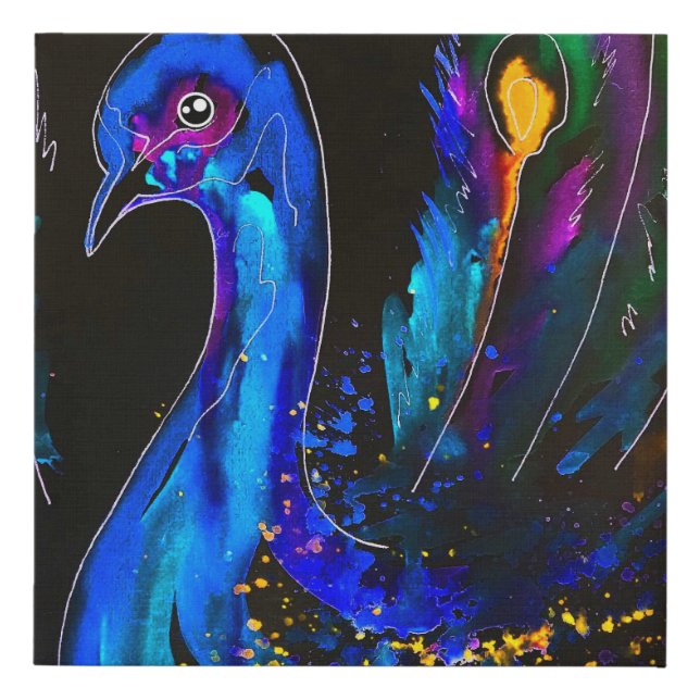 Painted Whimsical Peacock Faux Canvas Print (Front)