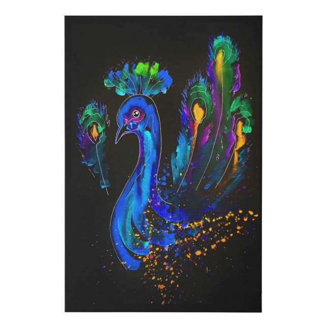 Painted Whimsical Peacock Faux Canvas Print (Front)