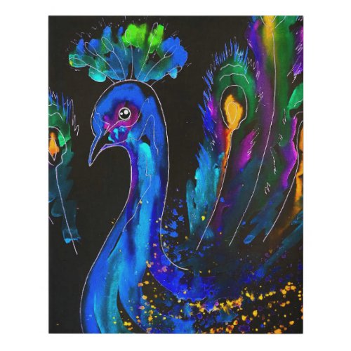 Painted Whimsical Peacock Faux Canvas Print