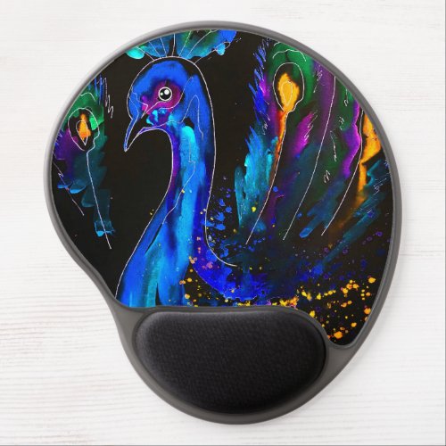 Painted Whimsical Peacock Gel Mouse Pad