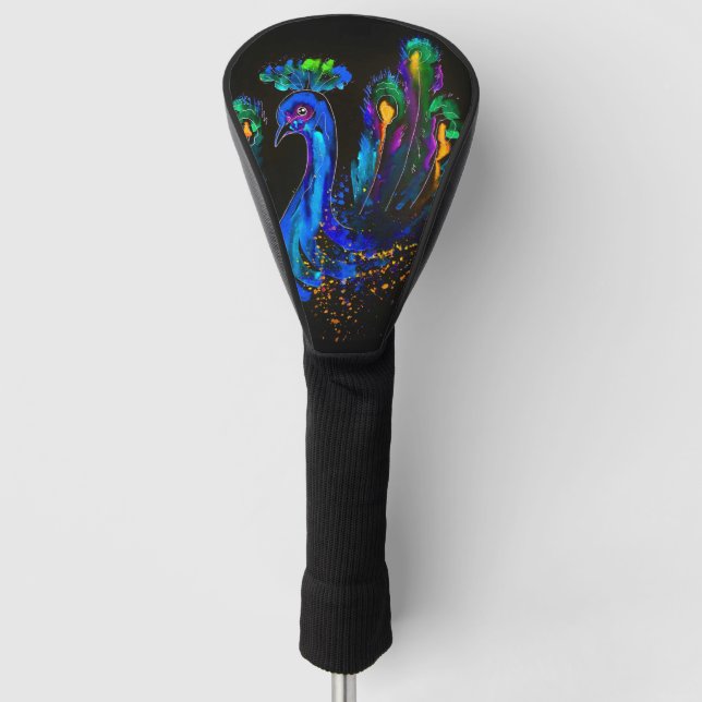 Painted Whimsical Peacock Golf Head Cover (Front)