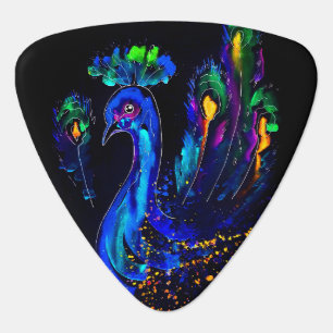 Painted Whimsical Peacock Guitar Pick