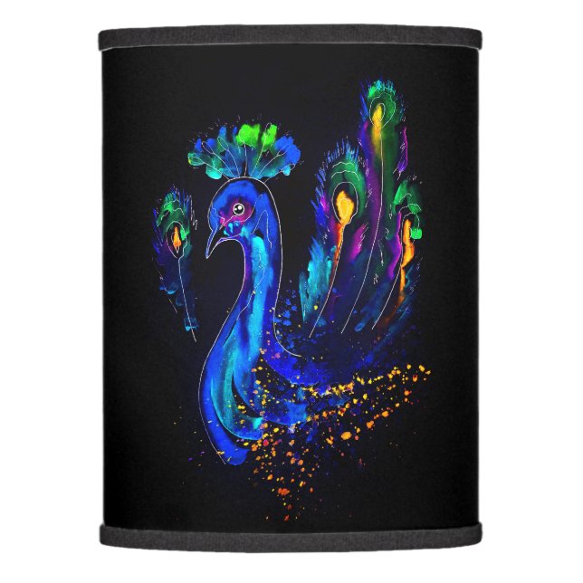 Painted Whimsical Peacock Lamp Shade (Front)