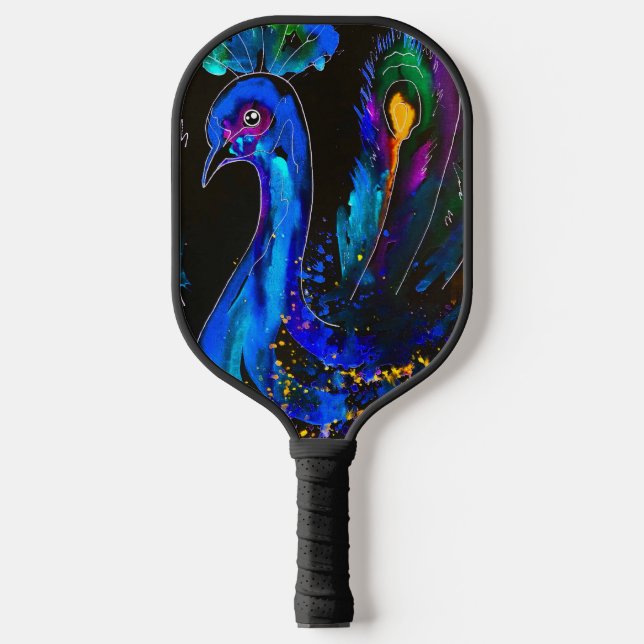 Painted Whimsical Peacock Pickleball Paddle (Front)