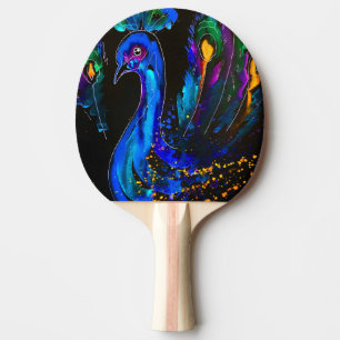 Painted Whimsical Peacock Ping Pong Paddle