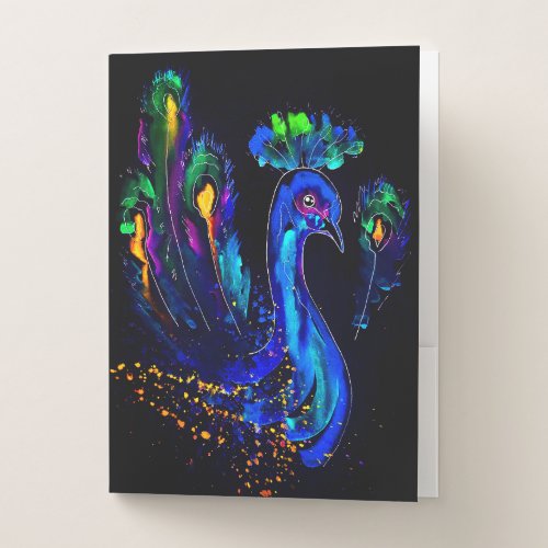 Painted Whimsical Peacock Pocket Folder