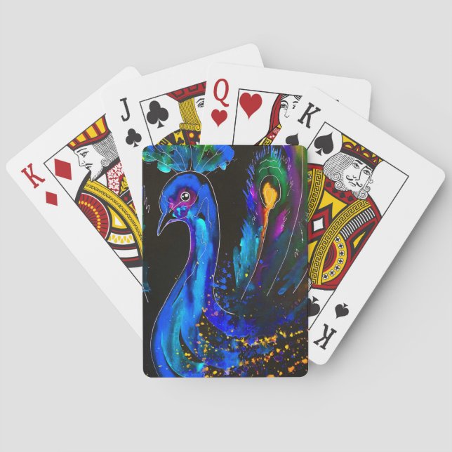 Painted Whimsical Peacock Poker Cards (Back)