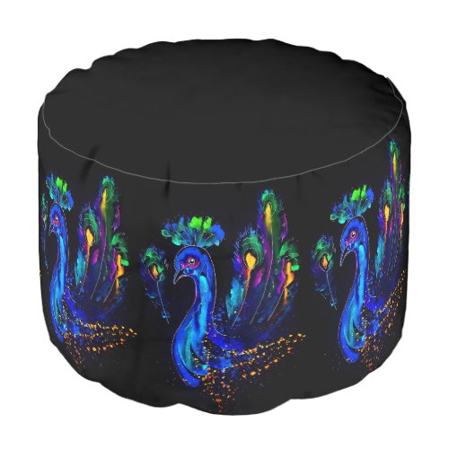 Painted Whimsical Peacock Pouf