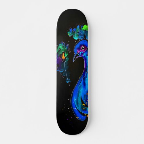 Painted Whimsical Peacock Skateboard