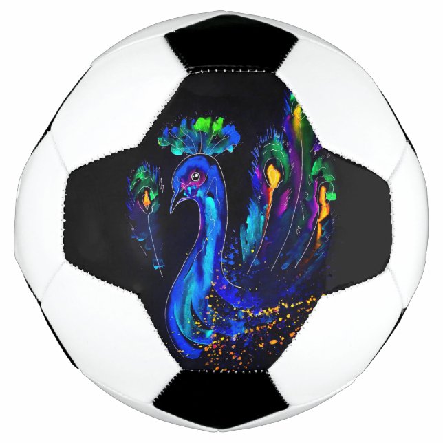 Painted Whimsical Peacock Soccer Ball (Front)
