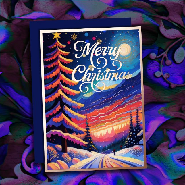 Painted Whimsical Winter Scenery Christmas Foil Holiday Card (Creator Uploaded)