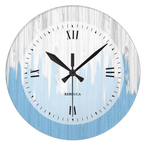 Painted white and blue wood texture large clock