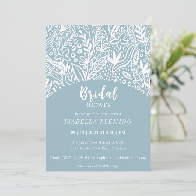 Painted White Botanical Bridal Shower Invitation (Standing Front)