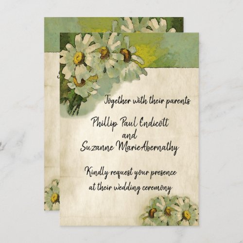 Painted White Daisies Floral Vintage Wedding Theme Invitation