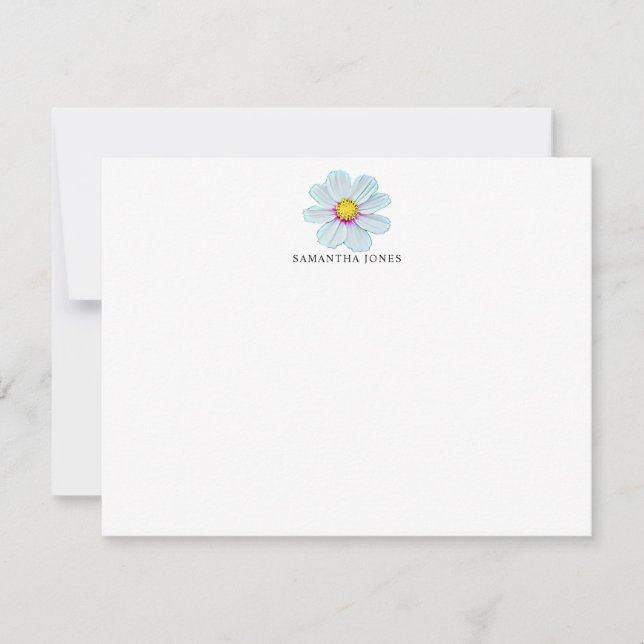 Painted White Floral Personalized Note Card (Front)