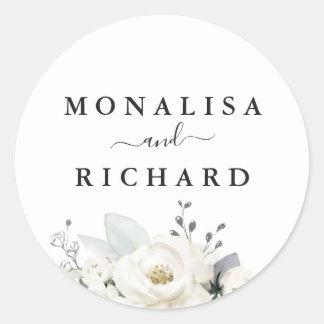 Painted white flowers wedding classic round sticker