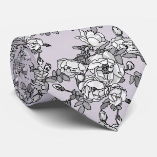 Painted White Roses On Powder Pink Neck Tie