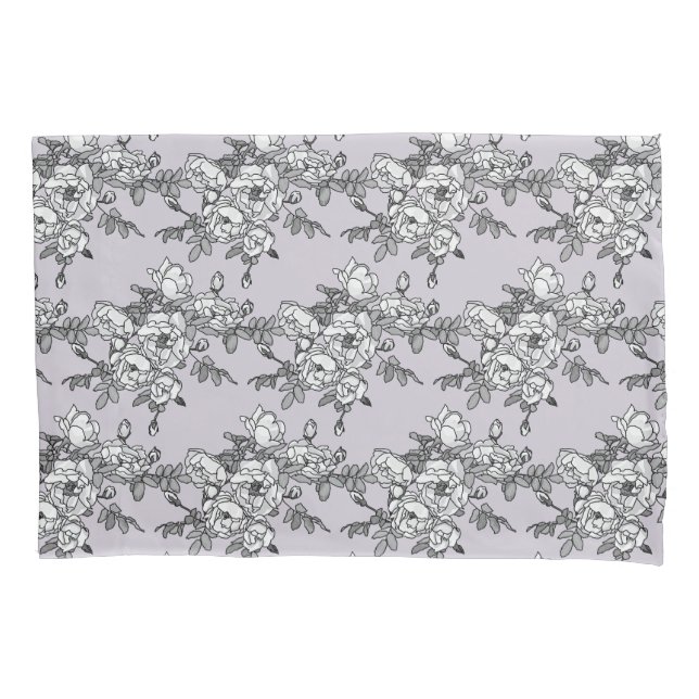 Painted White Roses on Powder Pink Pillow Case (Front)