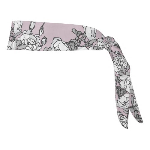 Painted White Roses on Powder Pink Tie Headband