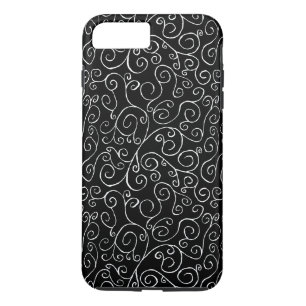 Painted White Scrolling Curves on Black iPhone 8 Plus/7 Plus Case