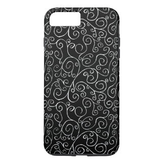 Painted White Scrolling Curves on Black iPhone 8 Plus/7 Plus Case