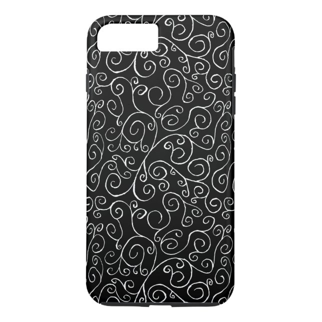 Painted White Scrolling Curves on Black Case-Mate iPhone Case (Back)
