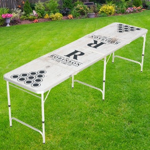 Painted White Wood Family Name & Initial Beer Pong Table