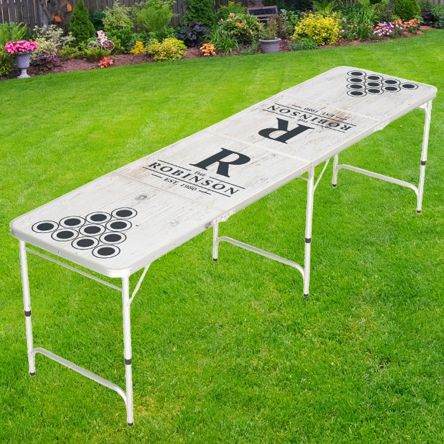 Painted White Wood Family Name & Initial Beer Pong Table (Creator Uploaded)