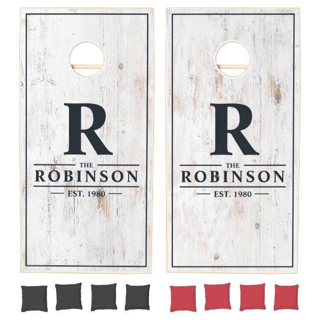 Painted White Wood Family Name & Initial Cornhole Set (Set)
