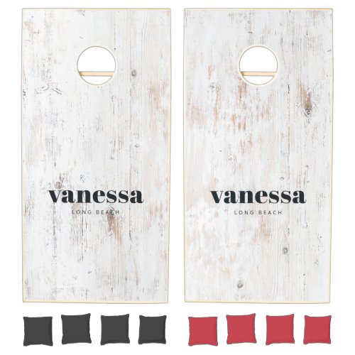Painted White Wood Minimal Modern Classic Name Cornhole Set