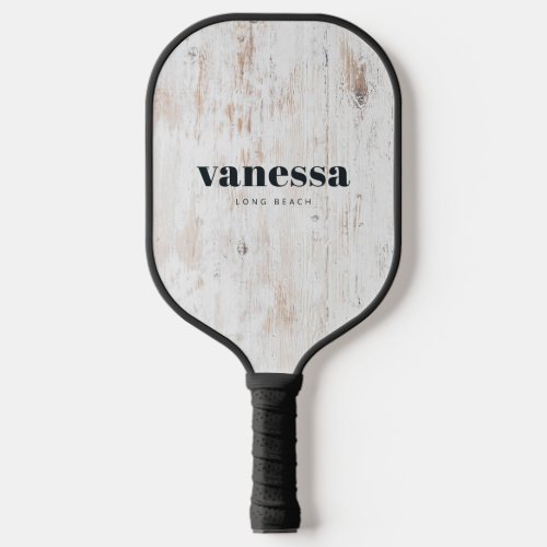 Painted White Wood Minimal Modern Classic Name Pickleball Paddle