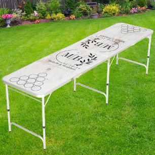 Painted White Wood Modern Leaf Wedding Monogram Beer Pong Table