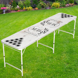 Painted White Wood Modern Leaf Wedding Monogram DK Beer Pong Table