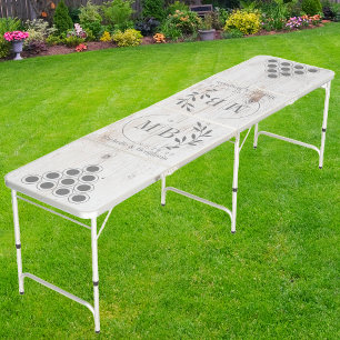 Painted White Wood Modern Leaf Wedding Monogram GR Beer Pong Table