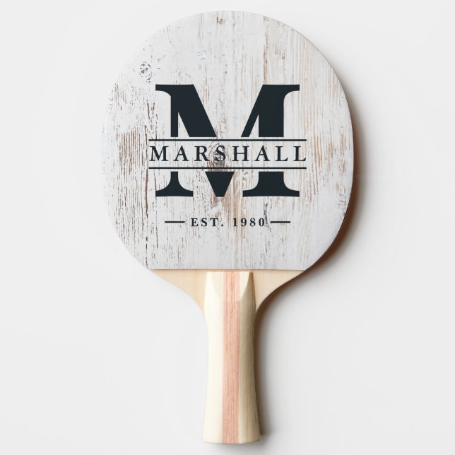 Painted White Wood Monogram & Name Overlay Ping Pong Paddle (Back)