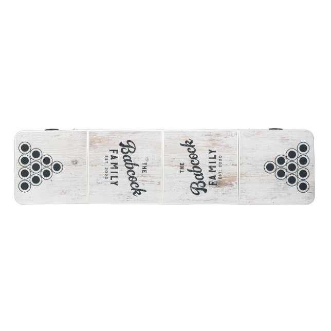 Painted White Wood Retro Family Name & Year Beer Pong Table (Top)