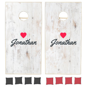 Painted White Wood Vintage Heart Signature Cornhole Set
