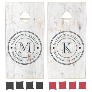 Painted White Wood Wedding Monogram Cornhole Set