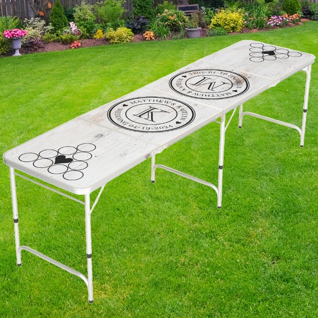 Painted White Wood Wedding Monogram Heart Beer Pong Table (Creator Uploaded)